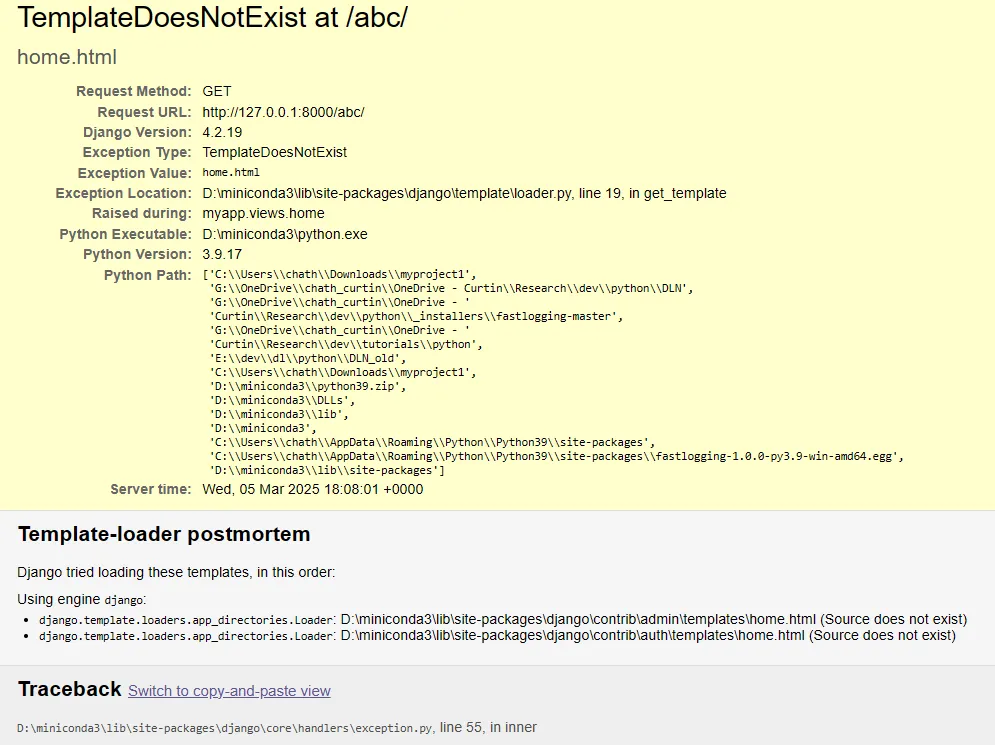 Template not found error.